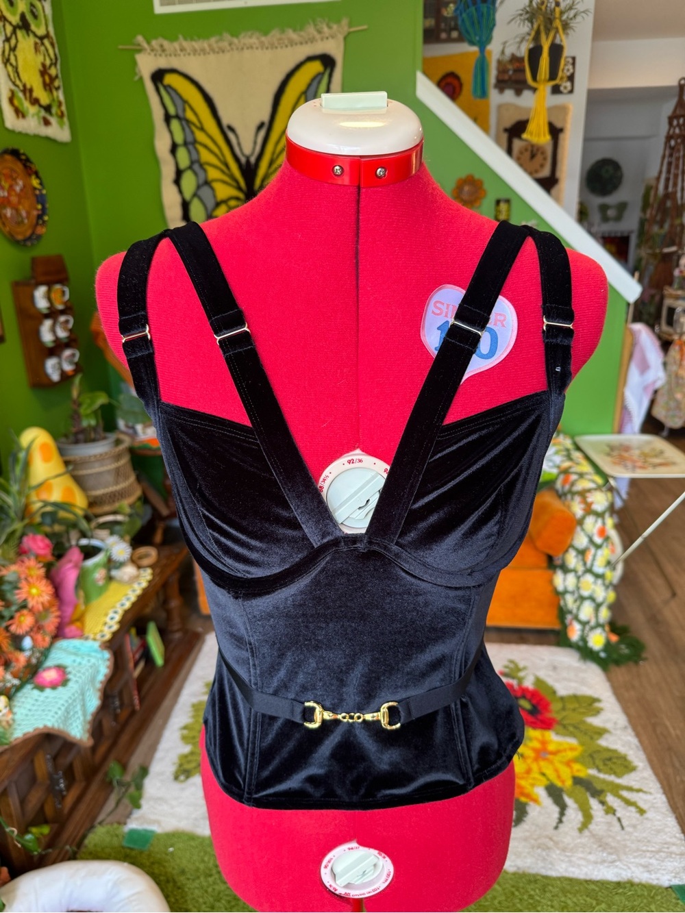 La SENZA Black Velvet Bustier Crop Top with Gold Hardware